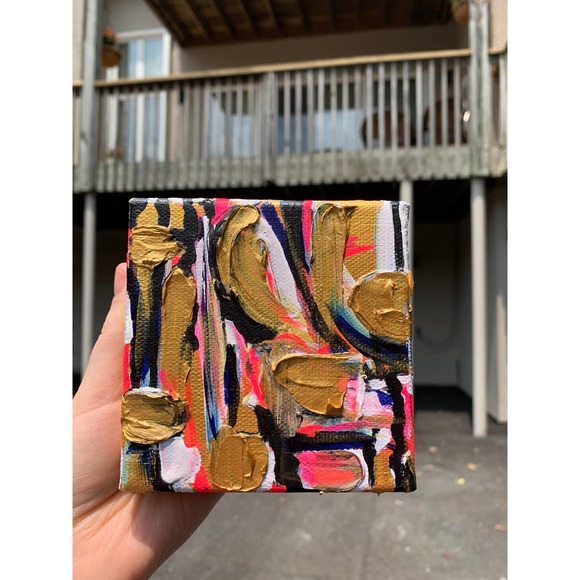 Gold Mini Painting | Gold Miniature Original Painting | Mini Canvas Painting - Picture 6 of 7